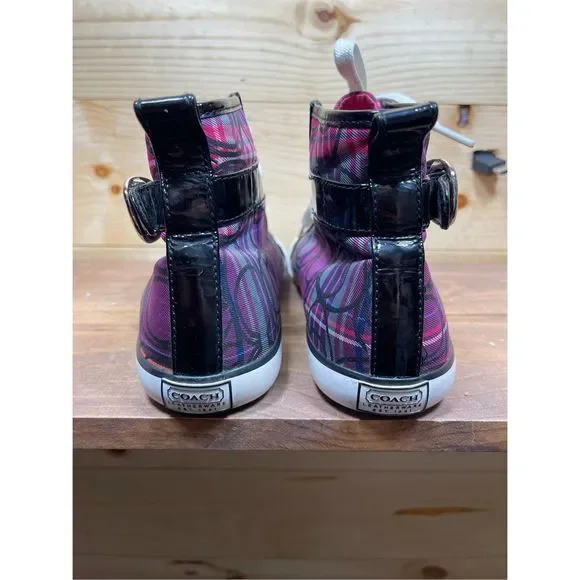 Coach Britney Women's Pink, Purple & Blue Monogram Hi Top Sneakers with Buckle A - Picture 8 of 12